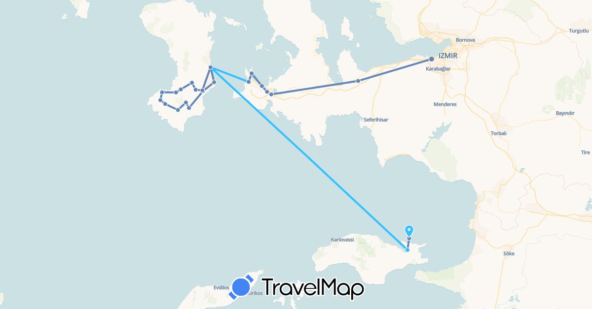 TravelMap itinerary: driving, cycling, boat in Greece, Turkey (Asia, Europe)